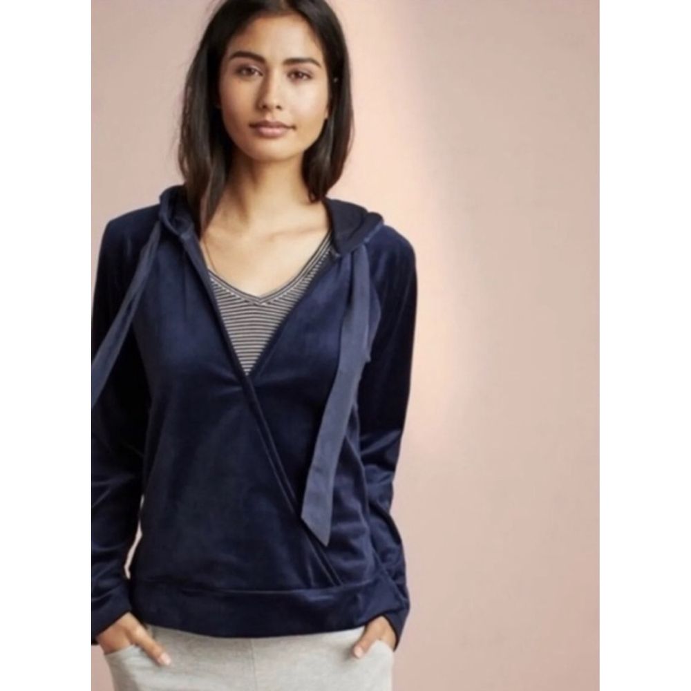 Anthropologie Saturday Sunday Navy Velour Wrap Hoodie XS